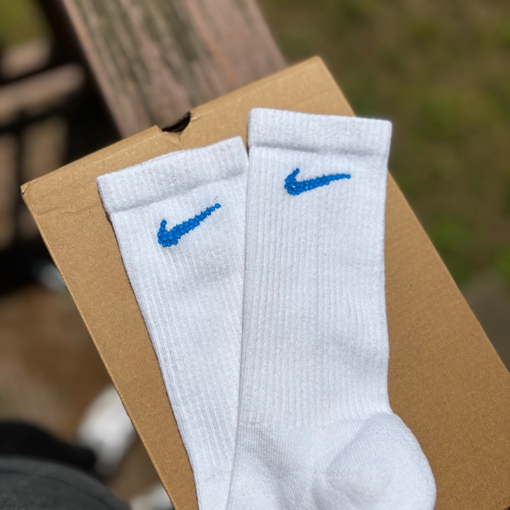 Nike Crew Socks with Neon Blue Rhinestones